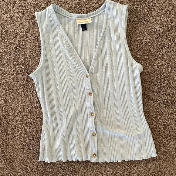 Universal Thread Light Blue Ribbed Button-Front Tank - Picture 4 of 4